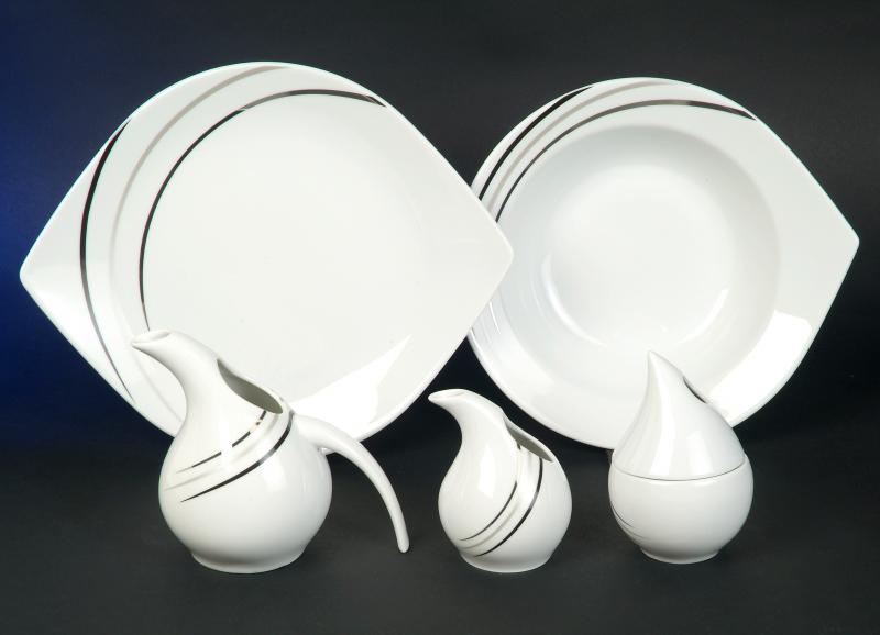 Drop Deluxe Schwarz Dekor 35 teilig Kombi Service 6 Personen Geschirr Set Neu
